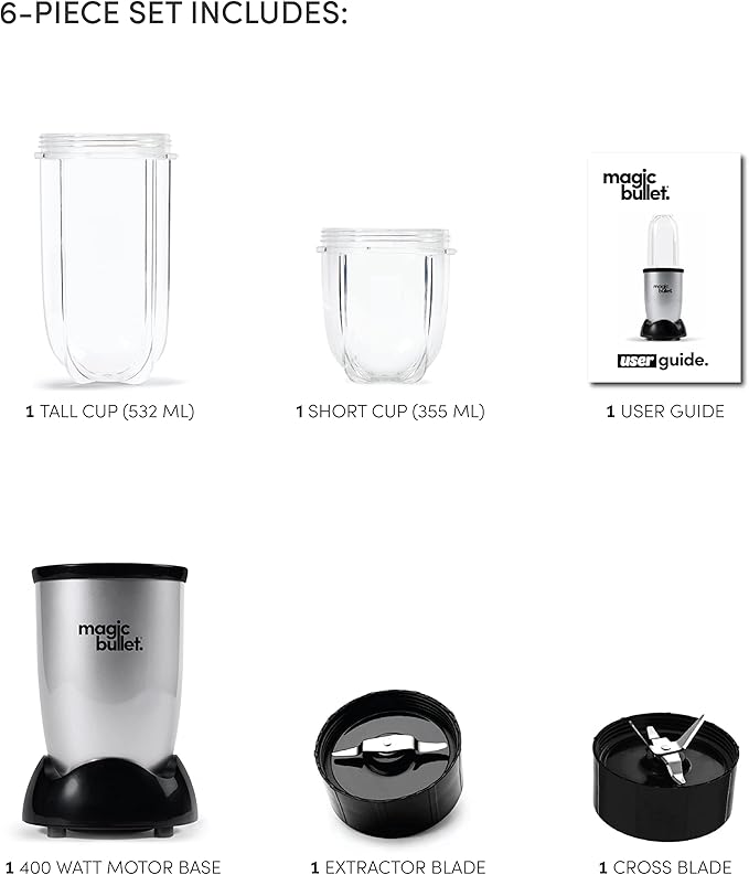 Magic Bullet MB4-0612 High-Speed Blender 4-Piece Set – Multi-Function Mixer, Black/Silver