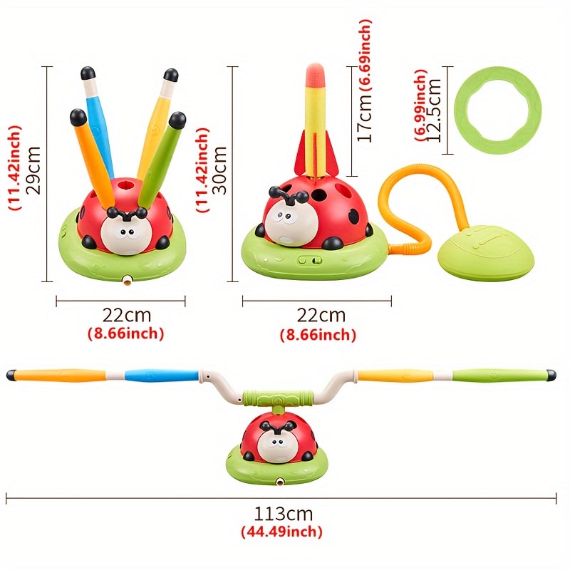 Ladybug 3-in-1 Exercise Machine – Sensory Training Toy with Skipping Rope, Ring & Rocket - Zeal Cart