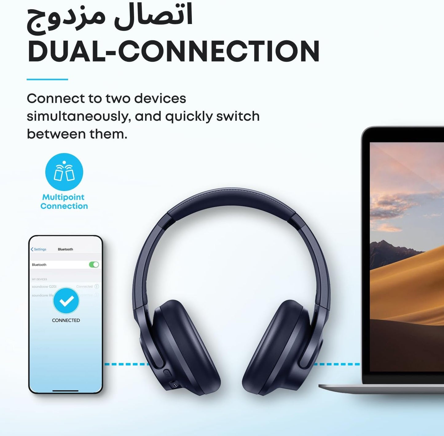 Soundcore Q20i Hybrid ANC Headphones – Wireless Over-Ear, 45H Playtime, Hi-Res Audio, Big Bass