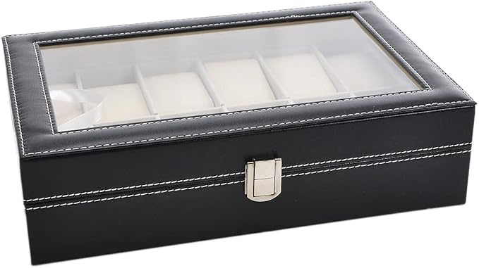 12 Grid Leather Watch Display Case – Jewelry Storage Organizer Box Holder