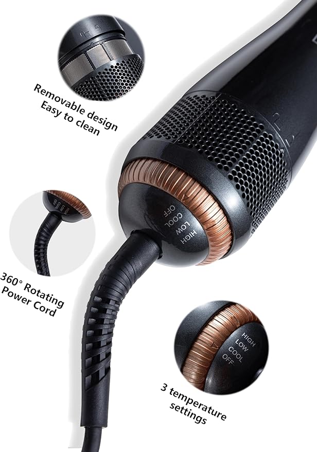 1200W 2-in-1 Hair Dryer Brush – Ceramic Dryer & Styler, Professional Black/Beige