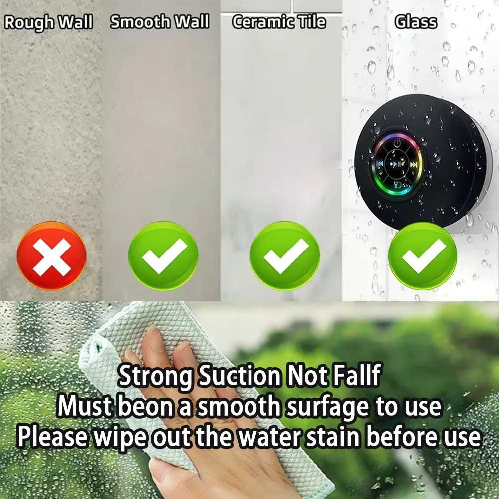 Mini Bluetooth Speaker with LED Light – IPX4 Waterproof, Portable with Suction Cup for Outdoor & Bathroom Use - Zeal Cart