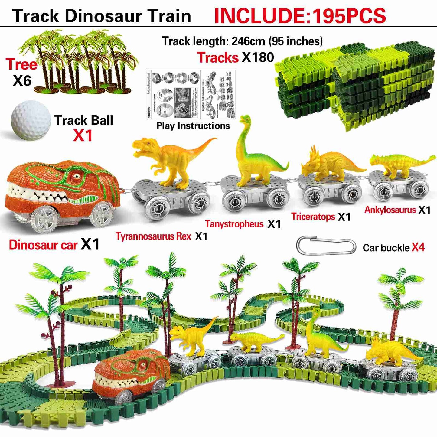 Dinosaur Train Track Racing Set – Flexible Race Track with Flash Light Car | Educational Toy for Kids - Zeal Cart