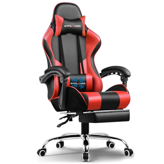 Ergonomic Gaming & Office Chair – PU Leather, USB Massage Cushion, Footrest, Adjustable Support (Red, GCC)