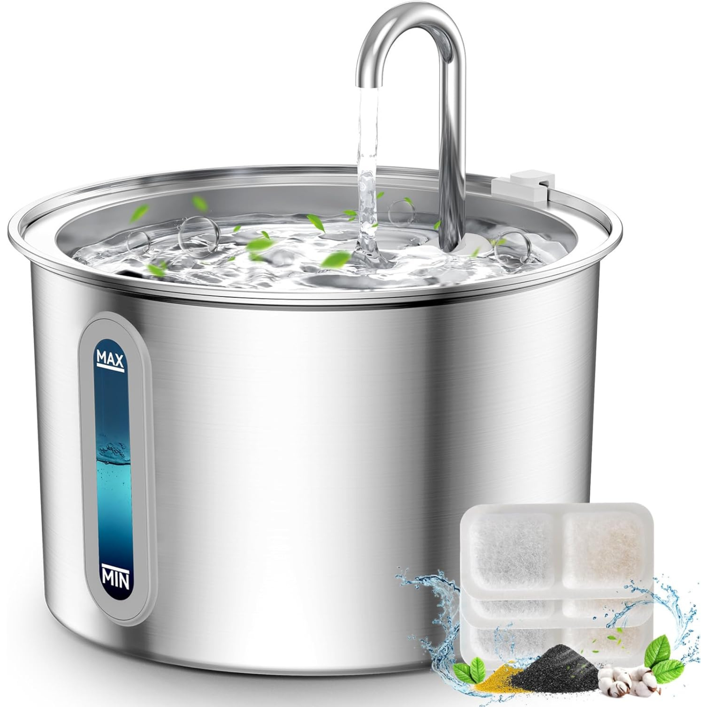 oneisall Stainless Steel Cat Water Fountain – 2L Quiet Pet Drinking Fountain with Filters (PWF-001)
