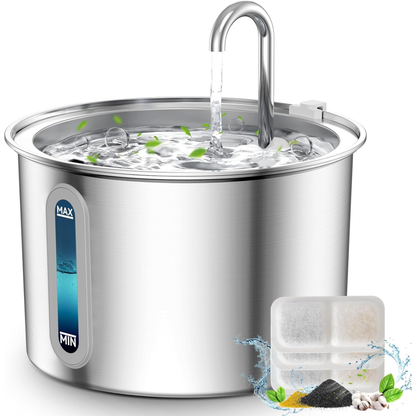 oneisall Stainless Steel Cat Water Fountain – 2L Quiet Pet Drinking Fountain with Filters (PWF-001)