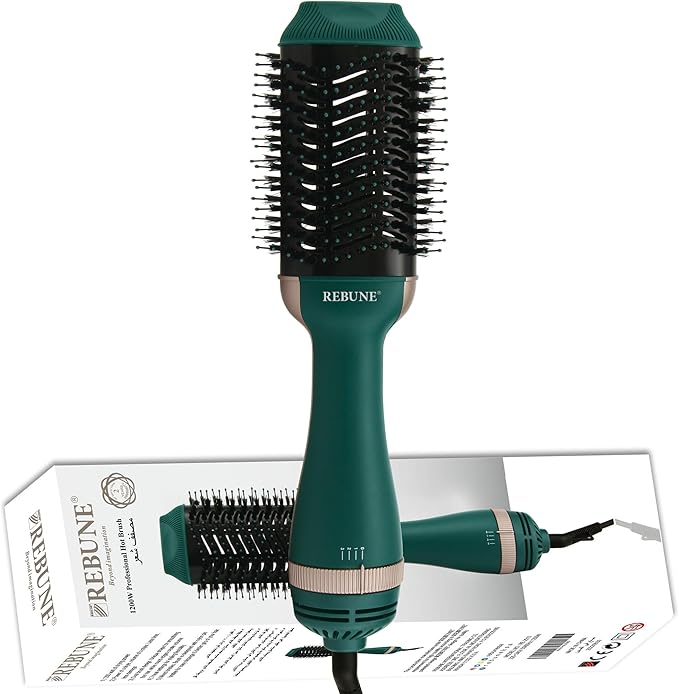 REBUNE RE-2513 1200W One-Step Hair Dryer Brush – Volumizer & Hot Air Styler, Green