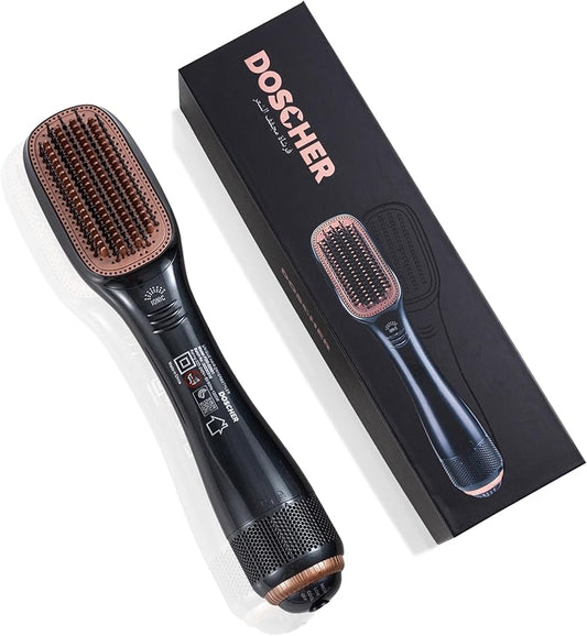1200W 2-in-1 Hair Dryer Brush – Ceramic Dryer & Styler, Professional Black/Beige