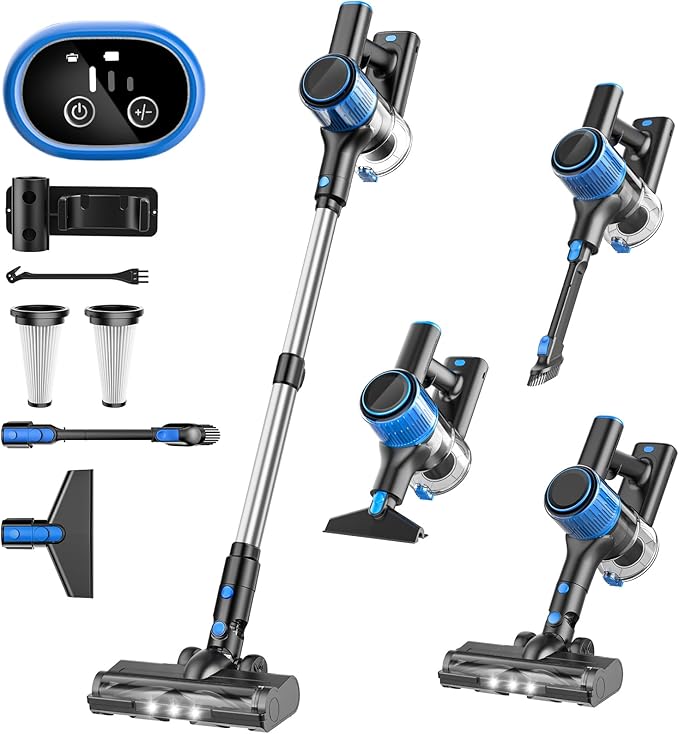 SINCHER A27B Cordless Vacuum Cleaner – 28KPa Suction, 40 Min Runtime, LED Display, 3 Power Modes (Super Blue)
