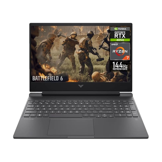 HP Victus 15.6" FHD 144Hz Gaming Laptop – AMD Ryzen 7-7445HS, RTX 4050, 16GB RAM, 512GB SSD, Mica Silver