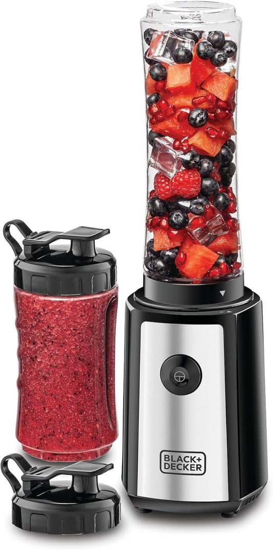 BLACK+DECKER SBX300-B5 Sports Blender 300W – 6-Piece Smoothie Maker with 500ml & 300ml Bottles, Turbo Speed