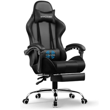 Ergonomic Gaming & Office Chair – PU Leather, USB Massage Cushion, Footrest, Adjustable Support (Black, GCC)