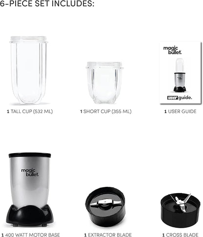 Magic Bullet MB4-0612 High-Speed Blender 4-Piece Set – Multi-Function Mixer, Black/Silver