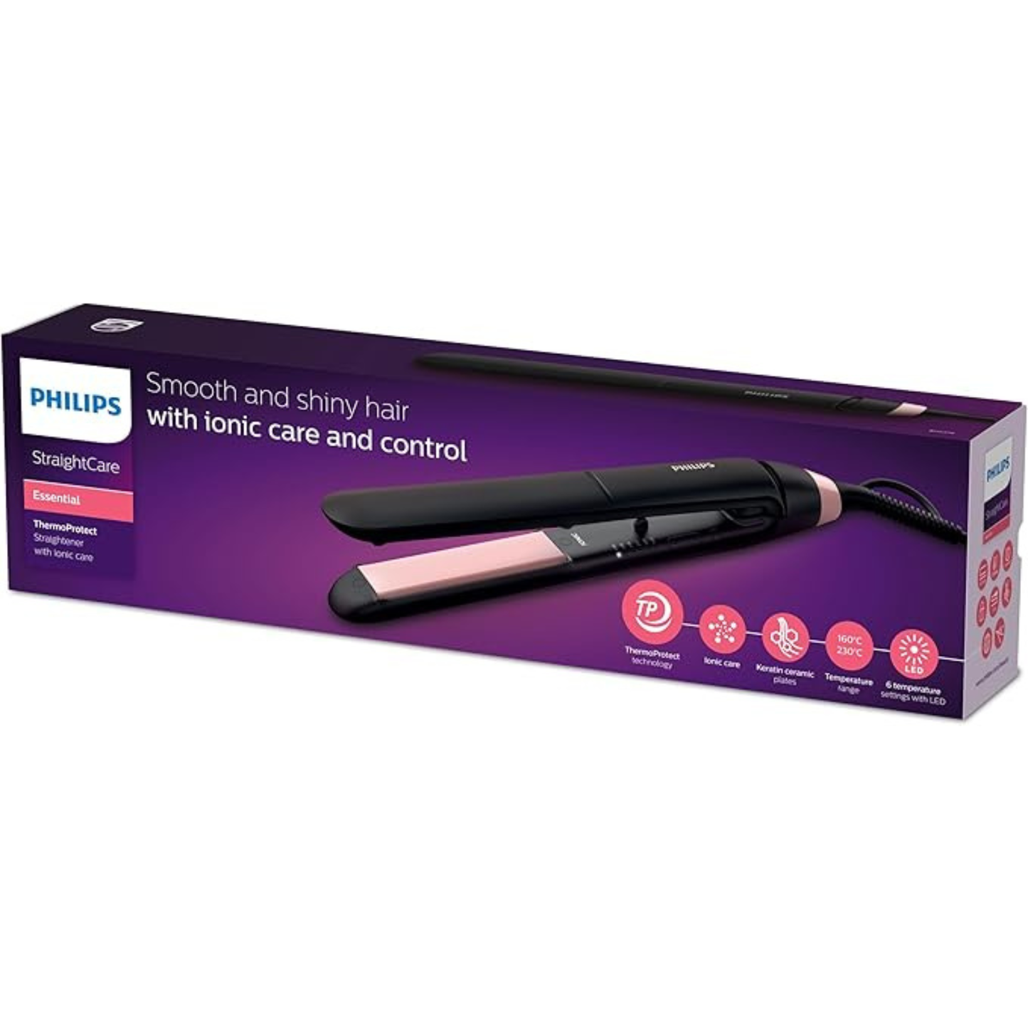 Philips StraightCare Essential ThermoProtect Hair Straightener BHS378/03 – Black