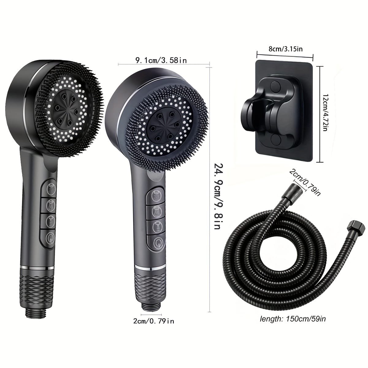 High Pressure Handheld Shower – 5 Spray Settings + 1.5m Hose - Zeal Cart
