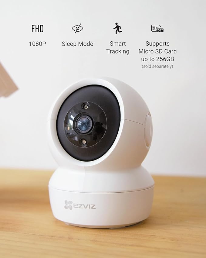 C6N Wi-Fi Smart Security Camera 2MP 1080P – Indoor Surveillance, Night Vision, Motion Detection, White