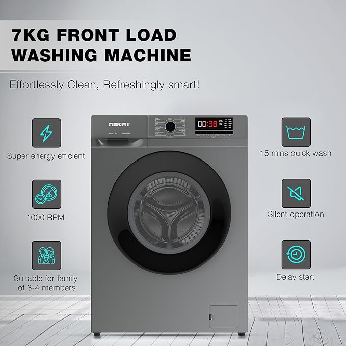 Nikai NWM701FN9S 7KG Front Load Washing Machine – 16 Programs, Steam Wash, Fully Automatic, Silver