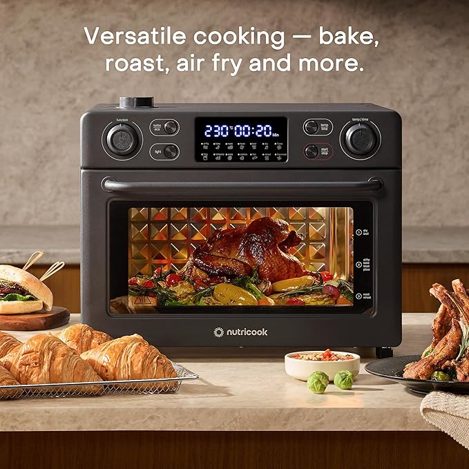 Nutricook NC-AFTO330K 30L 12-in-1 Air Fryer Oven – Steam Infusion, Rotisserie, Turbo Convection, Beige