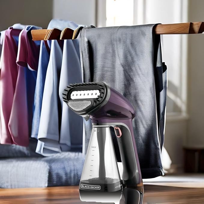 BLACK+DECKER HST1500-B5 Garment Steamer 1500W – Fast Heat-Up, 260ml Tank, 21g/min Steam, Purple