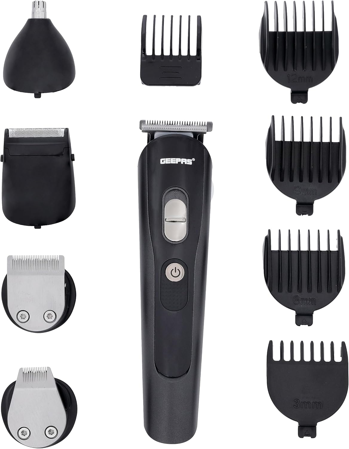 Geepas GTR8612N 11-in-1 Rechargeable Grooming Set – Hair, Beard, Nose, Ear & Body Trimmer, LED Display