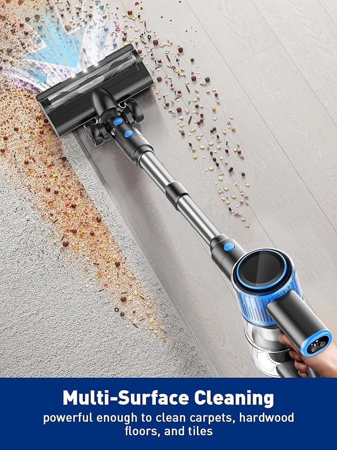 SINCHER A27B Cordless Vacuum Cleaner – 28KPa Suction, 40 Min Runtime, LED Display, 3 Power Modes (Super Blue)