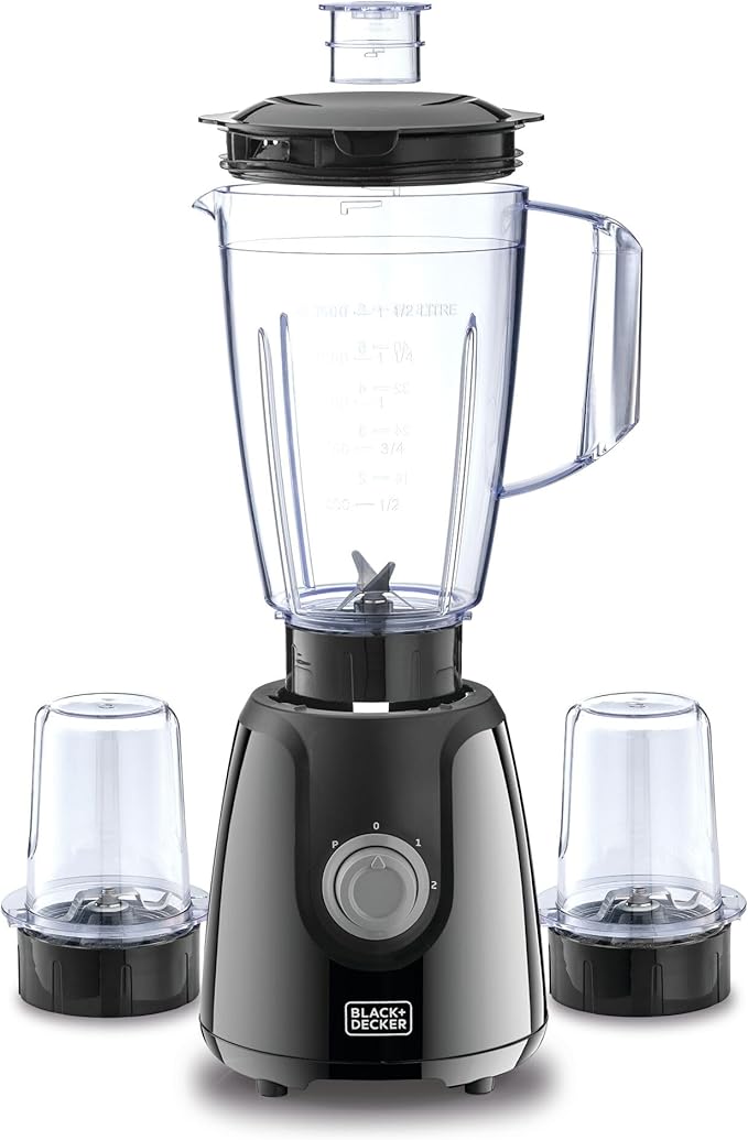 BLACK+DECKER BX440-B5 Blender 400W, 1.5L Jar with 2 Grinding Mills, Stainless Steel Blades, 2-Speed Pulse Control
