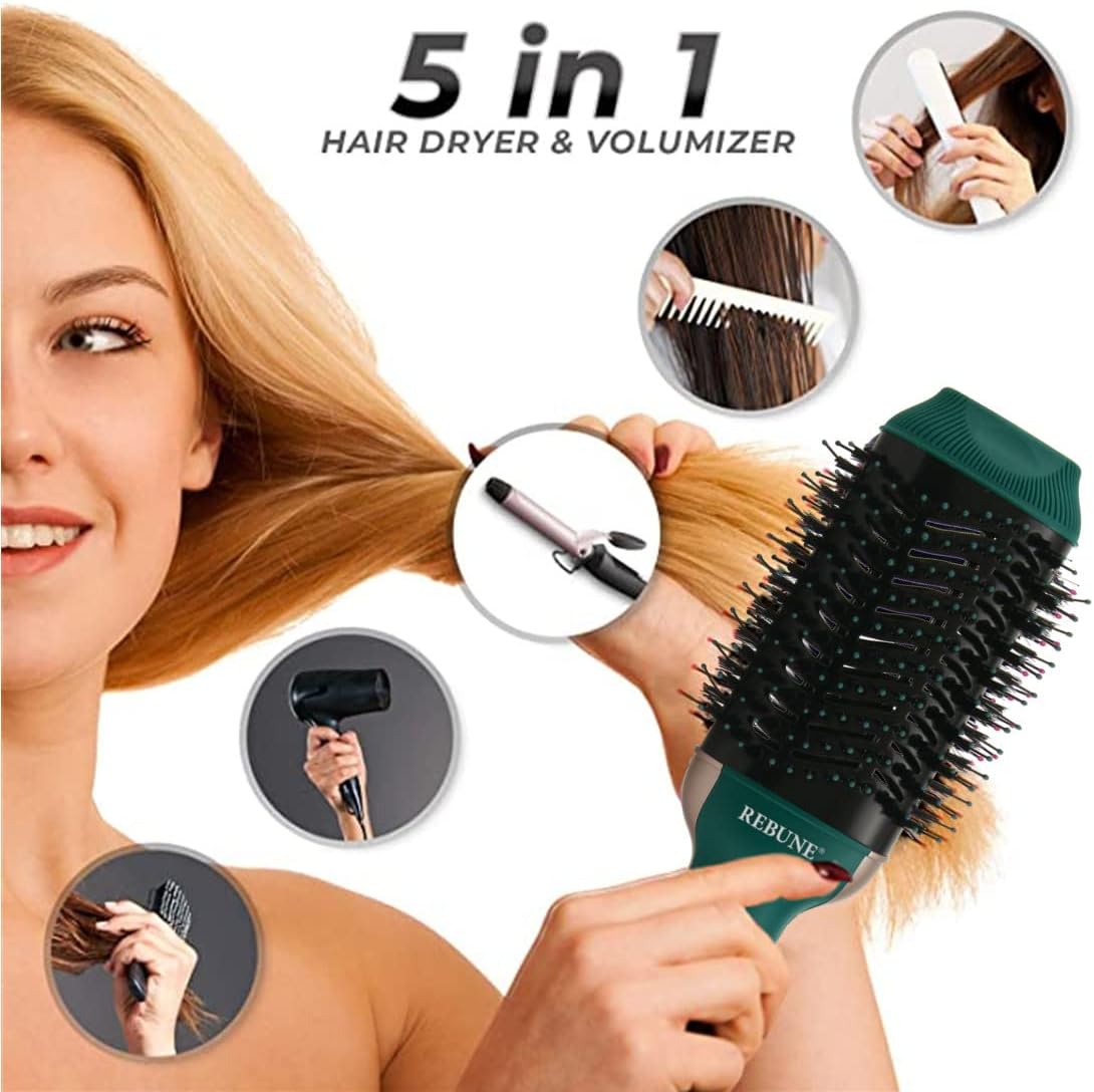 REBUNE RE-2513 1200W One-Step Hair Dryer Brush – Volumizer & Hot Air Styler, Green