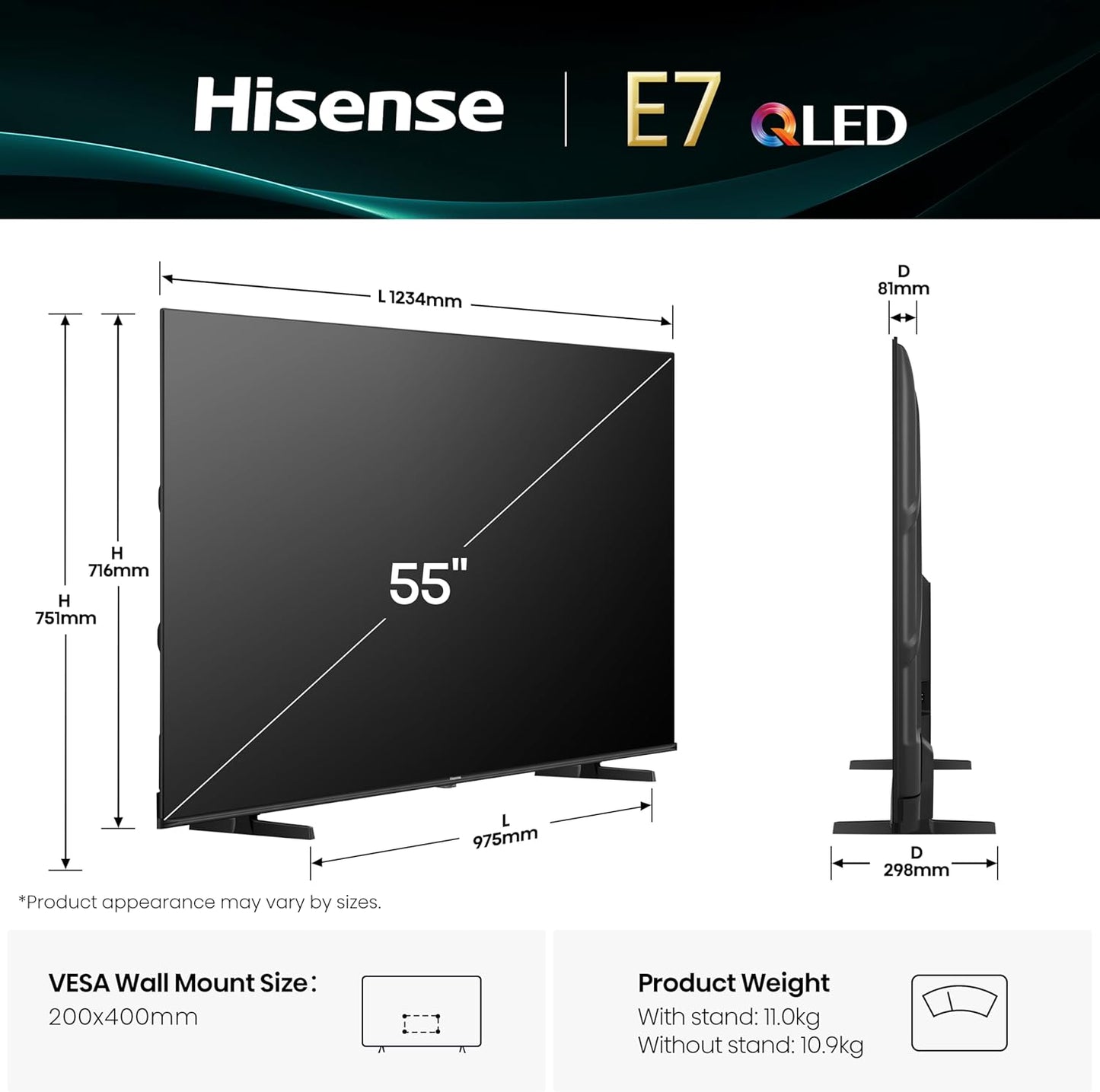 Hisense 55E7Q 55” QLED 4K Smart TV (2025) – Quantum Dot, Dolby Vision & Atmos, Voice Control