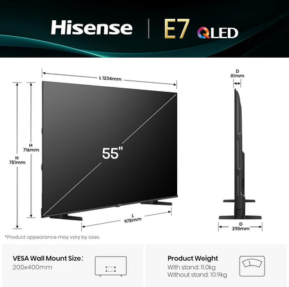 Hisense 55E7Q 55” QLED 4K Smart TV (2025) – Quantum Dot, Dolby Vision & Atmos, Voice Control