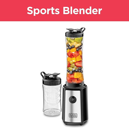 BLACK+DECKER SBX300-B5 Sports Blender 300W – 6-Piece Smoothie Maker with 500ml & 300ml Bottles, Turbo Speed