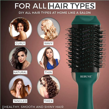 REBUNE RE-2513 1200W One-Step Hair Dryer Brush – Volumizer & Hot Air Styler, Green