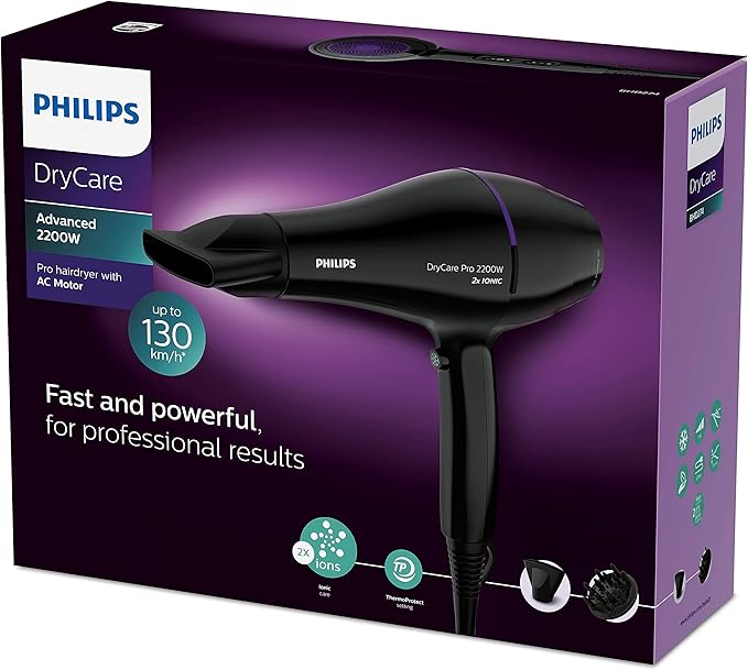 Philips BHD274 Advanced DryCare Pro Hair Dryer 2200W – Professional Styling, Black