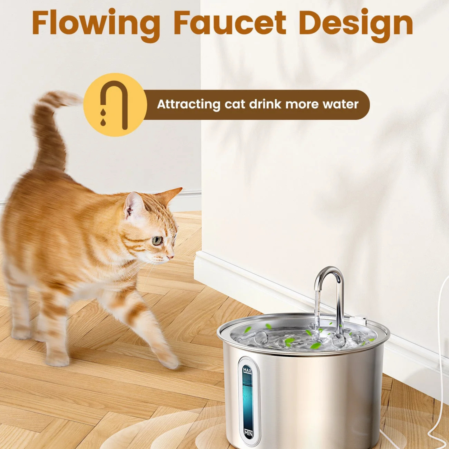 oneisall Stainless Steel Cat Water Fountain – 2L Quiet Pet Drinking Fountain with Filters (PWF-001)