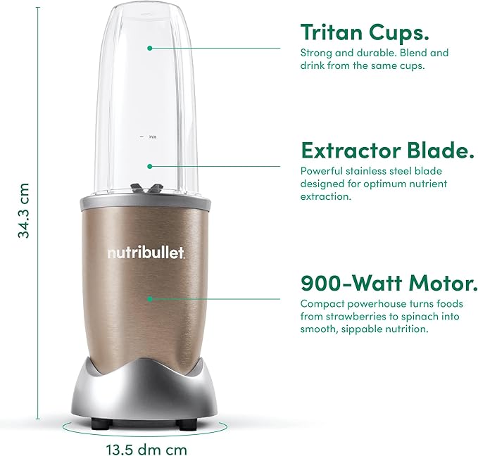 NutriBullet NB9-1012 900W Blender 7-Piece Set – High-Speed Nutrient Extractor & Smoothie Maker, Copper Gold