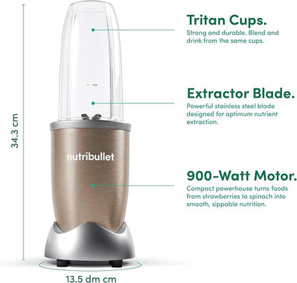 NutriBullet NB9-1012 900W Blender 7-Piece Set – High-Speed Nutrient Extractor & Smoothie Maker, Copper Gold