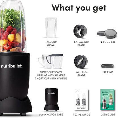 NutriBullet NB-201 900W Blender 9-Piece Set – High-Speed Smoothie & Nutrient Extractor, All Black