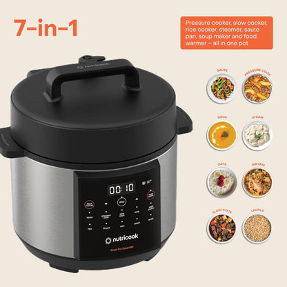 Nutricook NC-SP150 Smart Pot 4L Electric Pressure Cooker 900W – 11 Programs, Stainless Steel Pot, 2-Year Warranty