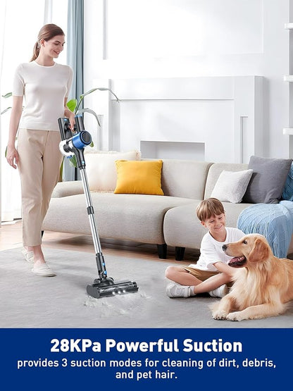 SINCHER A27B Cordless Vacuum Cleaner – 28KPa Suction, 40 Min Runtime, LED Display, 3 Power Modes (Super Blue)