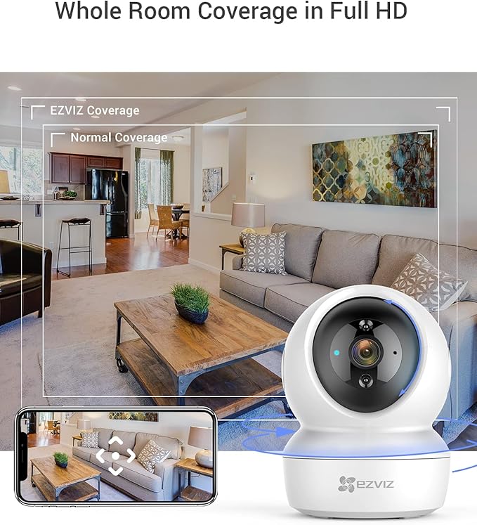 C6N Wi-Fi Smart Security Camera 2MP 1080P – Indoor Surveillance, Night Vision, Motion Detection, White