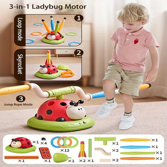 Ladybug 3-in-1 Exercise Machine – Sensory Training Toy with Skipping Rope, Ring & Rocket - Zeal Cart