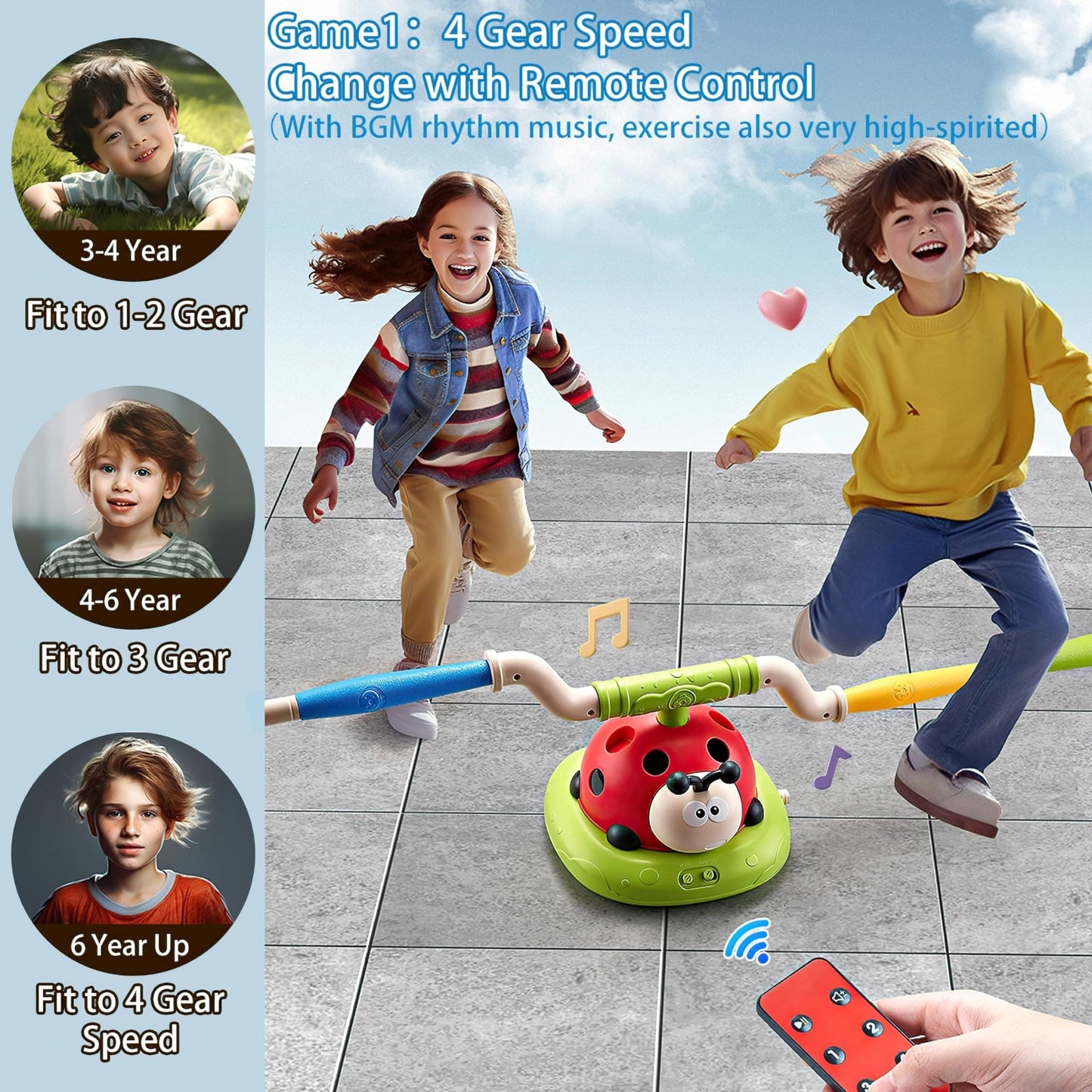 Ladybug 3-in-1 Exercise Machine – Sensory Training Toy with Skipping Rope, Ring & Rocket - Zeal Cart