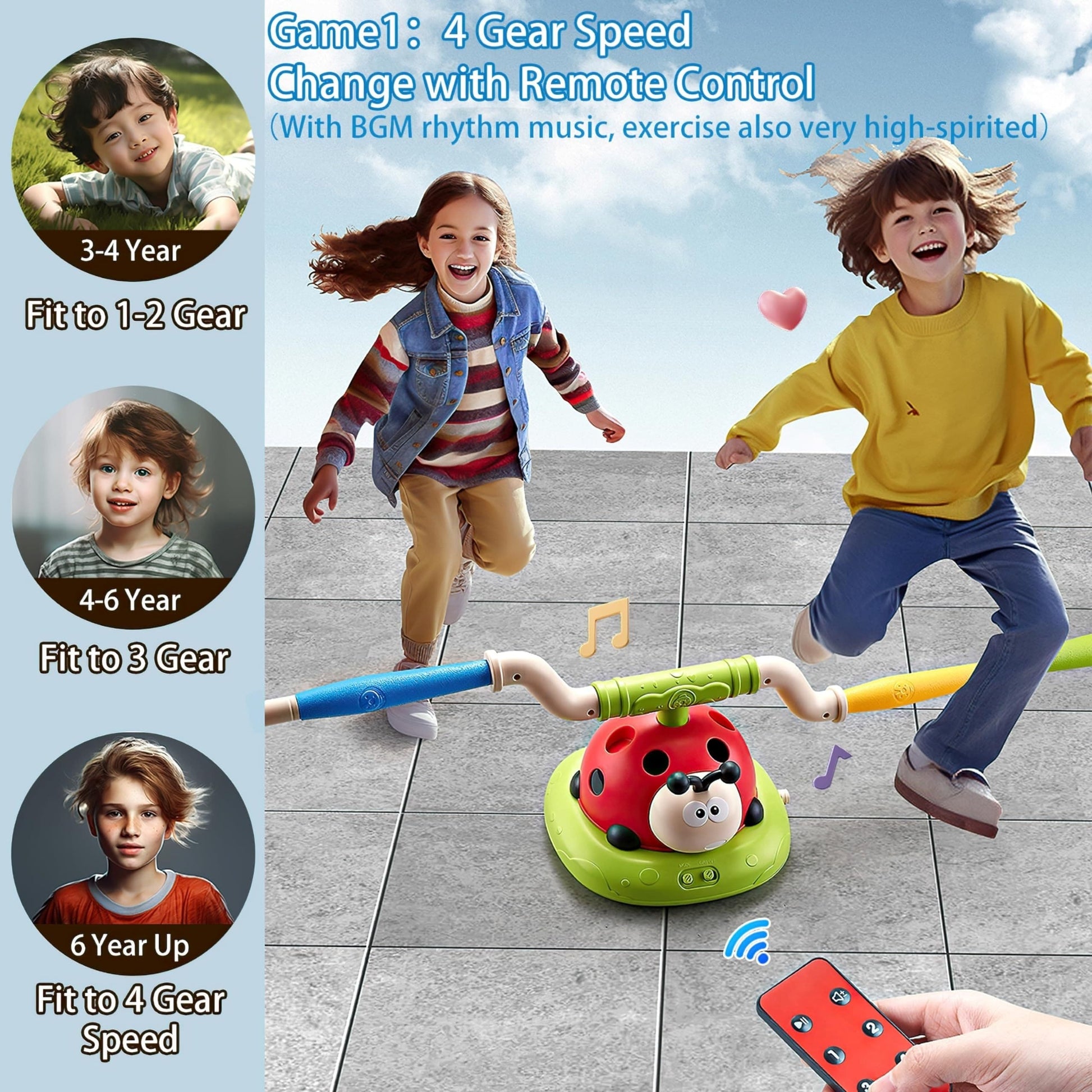Ladybug 3-in-1 Exercise Machine – Sensory Training Toy with Skipping Rope, Ring & Rocket - Zeal Cart