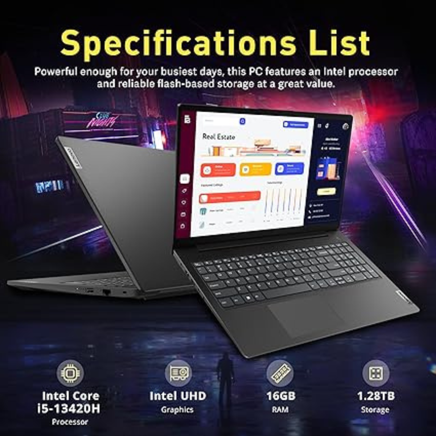 Lenovo V15 Gen 4 Business Laptop – 15.6" FHD, Intel Core i5-13420H, 16GB RAM, 1TB SSD, Windows 11 Pro, Black