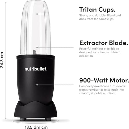 NutriBullet NB-201 900W Blender 9-Piece Set – High-Speed Smoothie & Nutrient Extractor, All Black