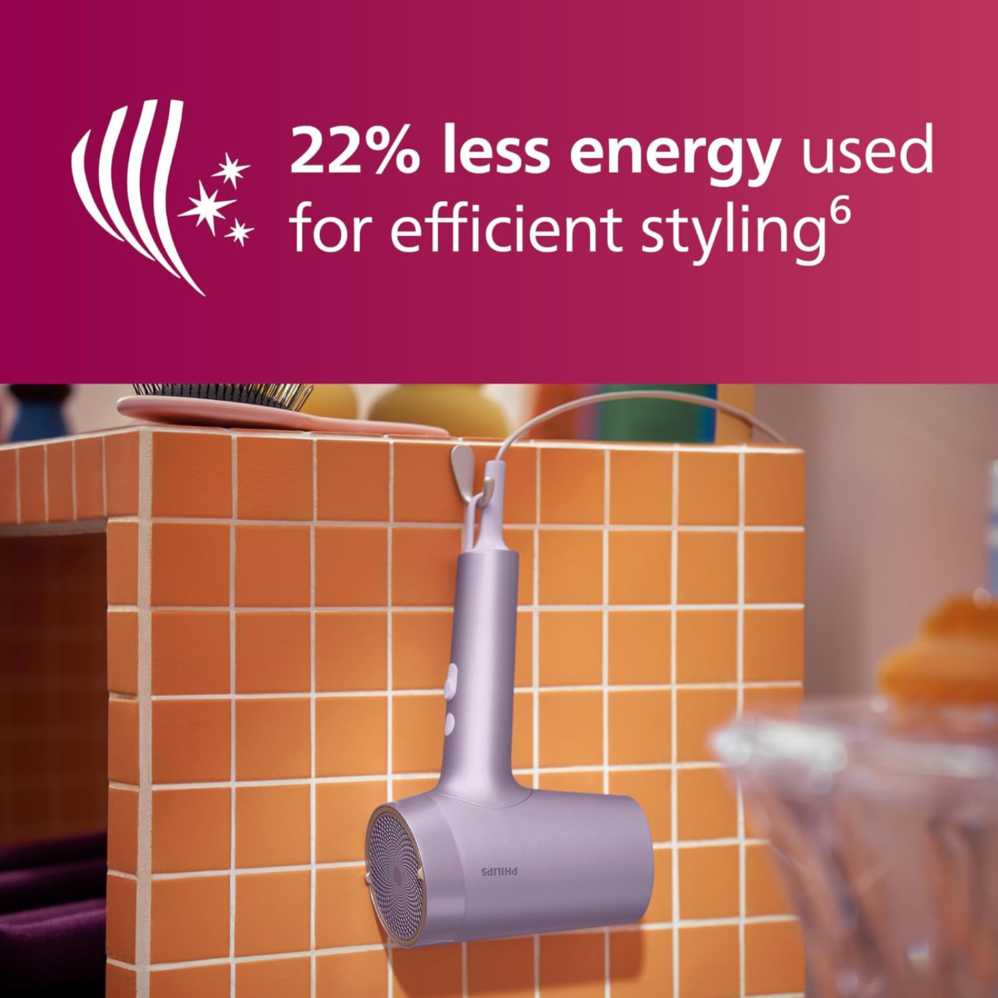 Philips 7000 Series Hair Dryer BHD720/13 – Fast Drying, Metallic Lilac (Purple)