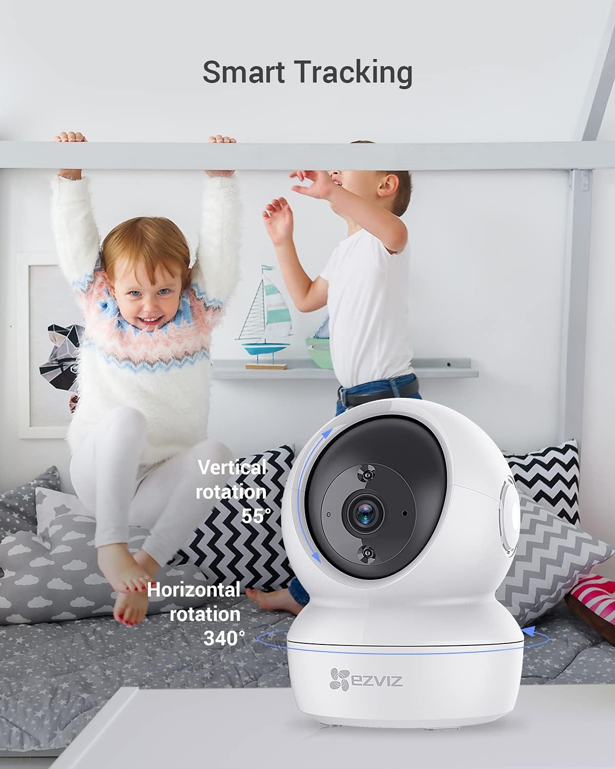 C6N Wi-Fi Smart Security Camera 2MP 1080P – Indoor Surveillance, Night Vision, Motion Detection, White