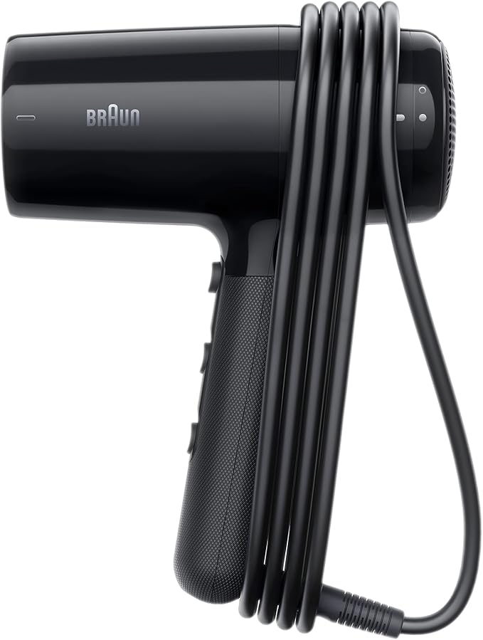 Braun BRHD225SDE Hair Dryer 2200W – Ionic Fast Drying with Diffuser & Nozzle, Black