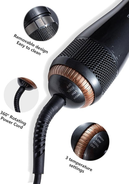 1200W 2-in-1 Hair Dryer Brush – Ceramic Dryer & Styler, Professional Black/Beige
