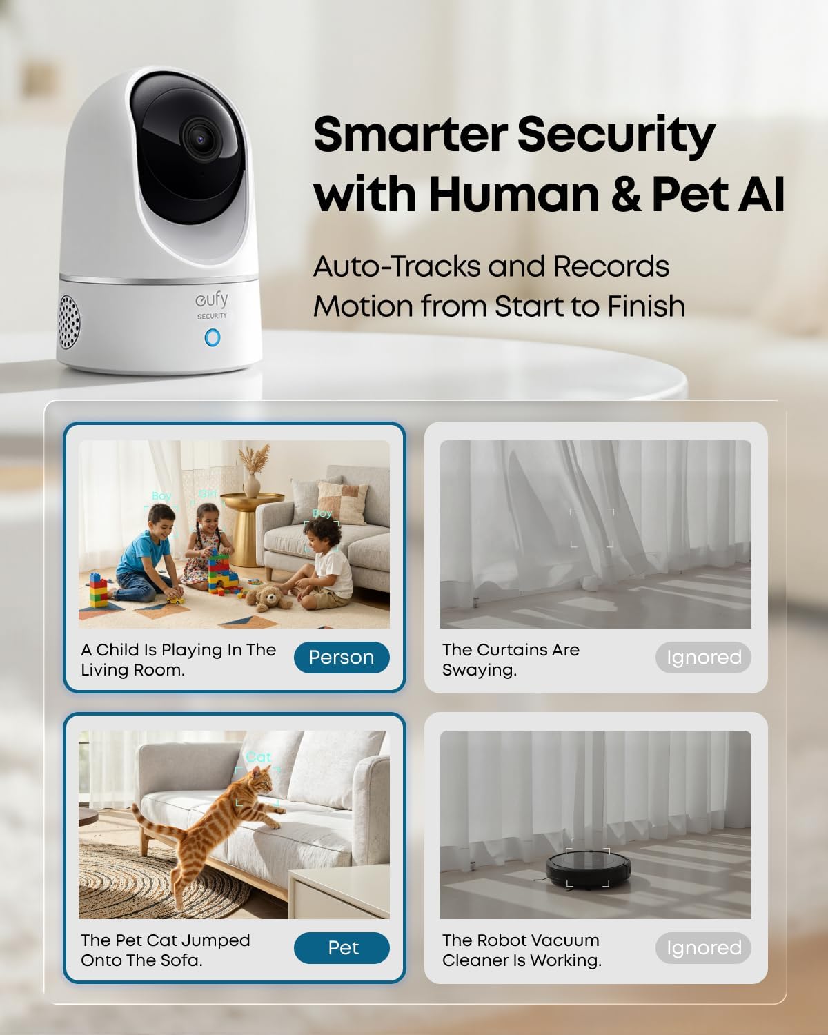 eufy Security 2K Indoor Cam Pan & Tilt – Smart AI Home Security Camera with Night Vision