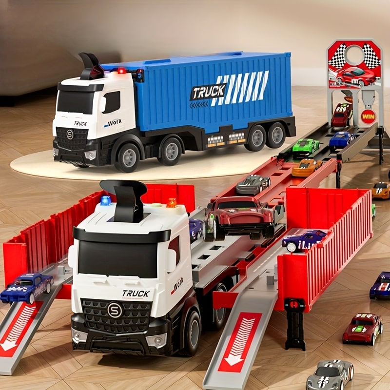 Multifunctional Alloy Car Transport Truck Set – Double-Layer Parking Track with 8 Racing Cars, Educational Toy for Kids 3+ (Test) - Zeal Cart